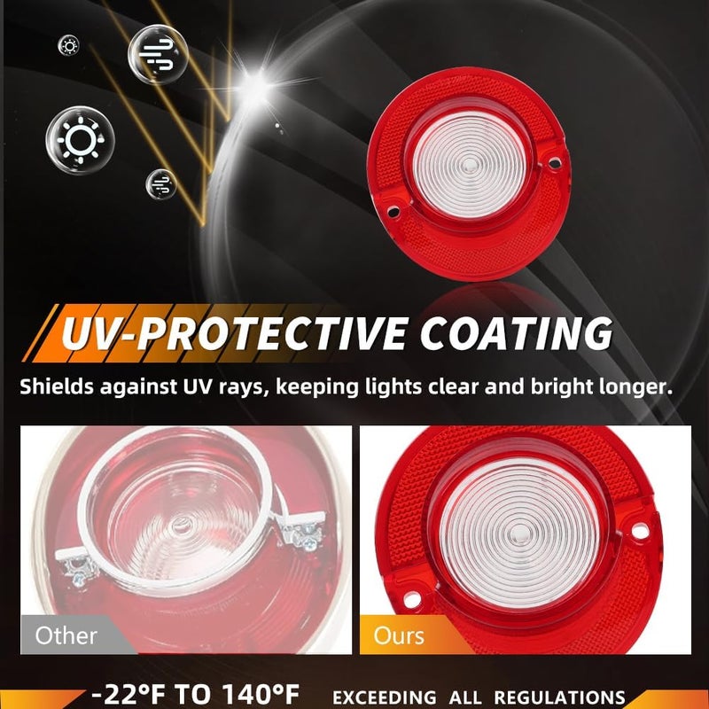 MOTRUM Tail Light Lens Compatible with Chevy Impala 1964, [DOT] [IP67 Waterproof] Tail Lamp Lens (Left + Right), Replace OEM #MO-3237, 6 PCS, Red Lens - Image 2